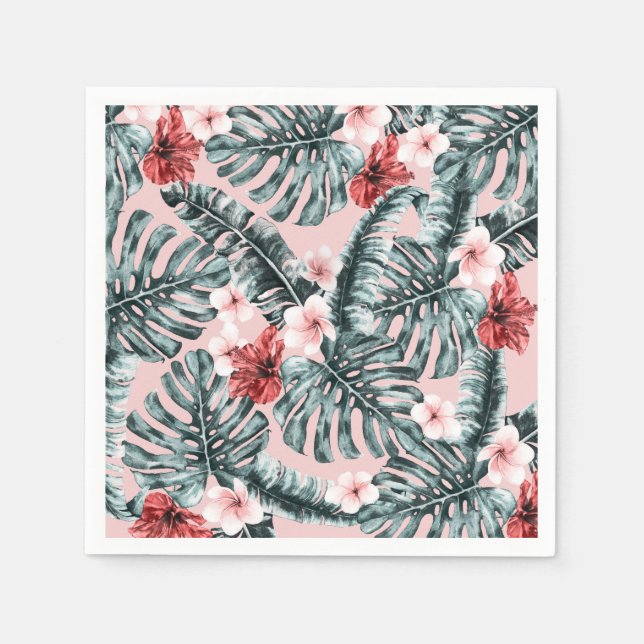 Serviette En Papier Pink Paradise Tropical Island Botanique Florale (Devant)
