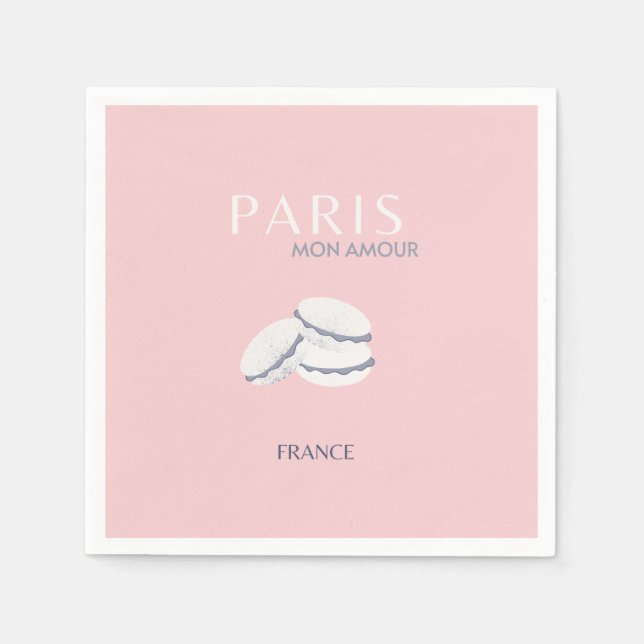 Serviette En Papier Pink Paris Travel Art Pastel Preppy Macarons (Devant)