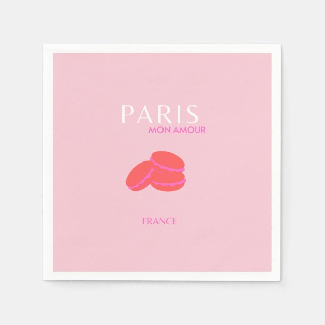 Serviette En Papier Pink Paris Travel Art Preppy Macarons (Devant)