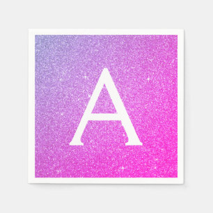 Serviette En Papier Pink - Parties scintillant violette et monogramme 