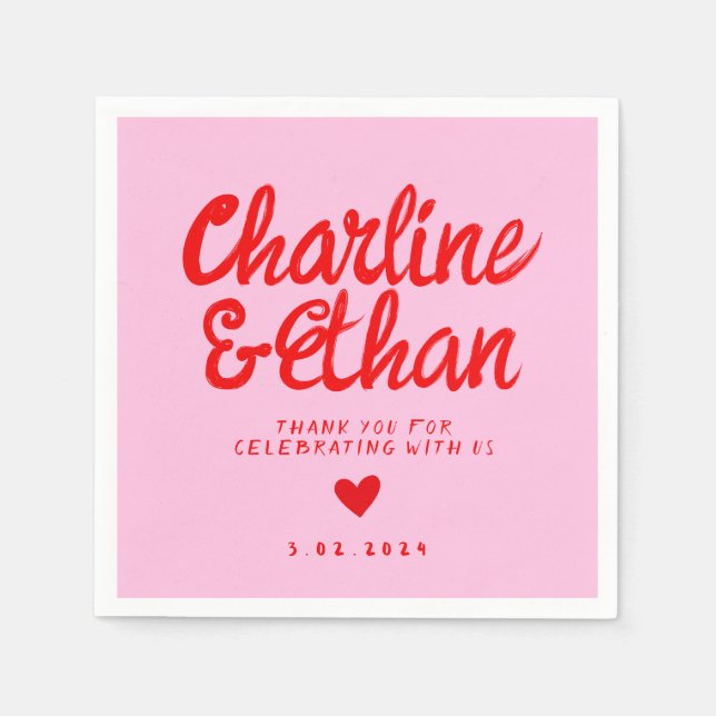 Serviette En Papier Pink Pastel écriture manuscrite Rétro mariage Favo (Devant)