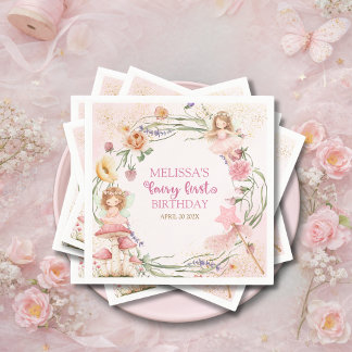 Serviette En Papier Pink Pastel Spring Garden Fairy First Birthday  
