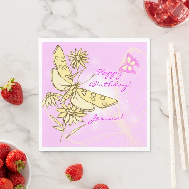 Serviette En Papier Pink Peach Butterfly (En situation)