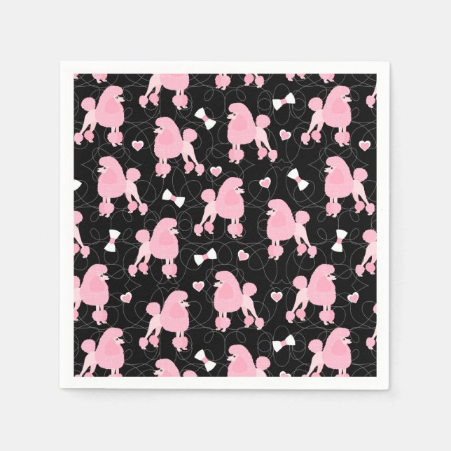 Serviette En Papier Pink Poodles and Bows Pattern Black (Devant)