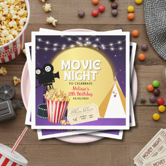 Serviette En Papier Pink Popcorn Movie Night Birthday Party