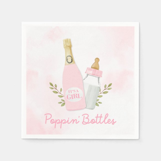 Serviette En Papier Pink Poppin Bottles Girl Baby Shower (Devant)