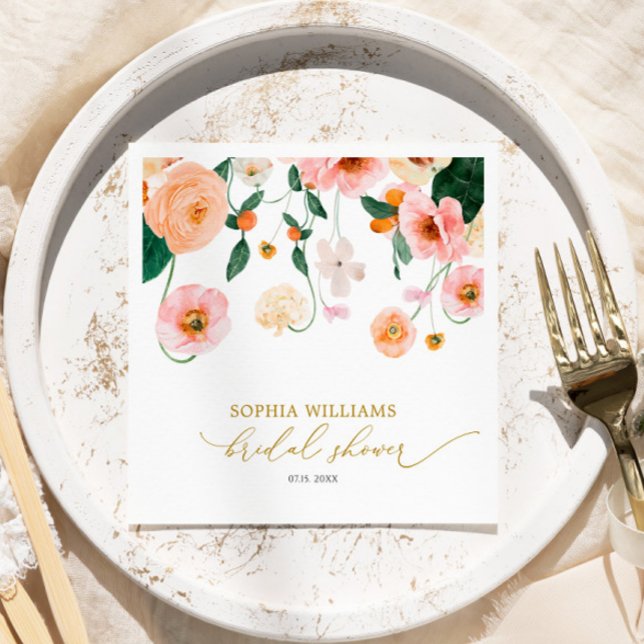 Serviette En Papier Pink Poppy Floral Bridal Shower Napkins (Créateur téléchargé)