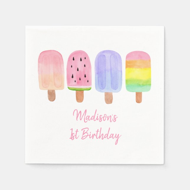 Serviette En Papier Pink Popsicle Anniversaire (Devant)