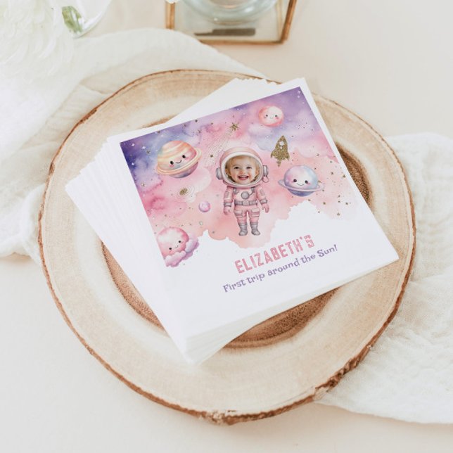 Serviette En Papier Pink Premier voyage autour du soleil Space Girl an (Créateur téléchargé)