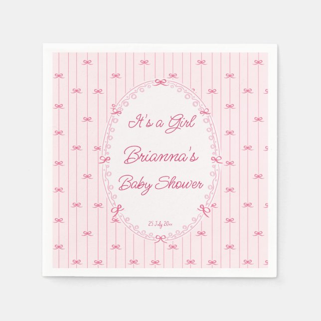 Serviette En Papier Pink preppy hand drawn baby shower monogrammed (Devant)