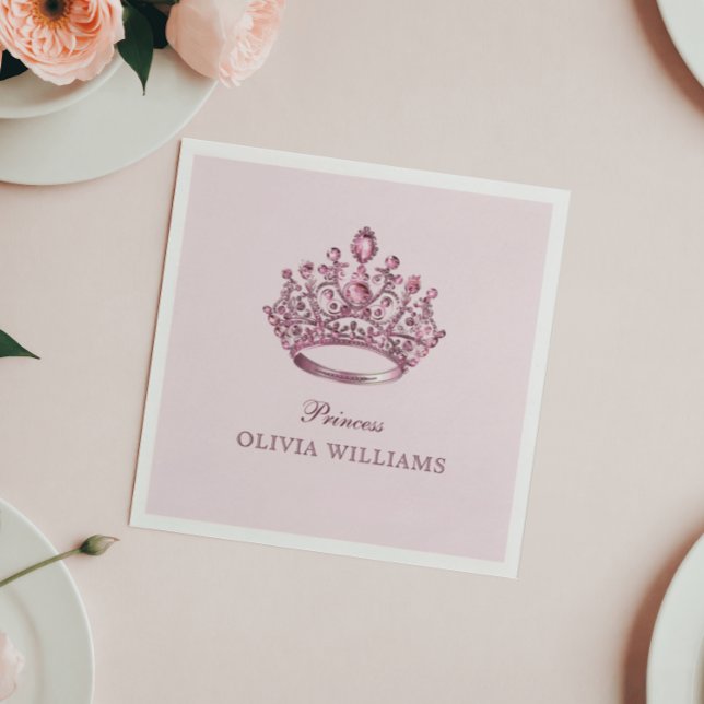 Serviette En Papier Pink Pretty Princess Crown Élégante fête d'anniver (Créateur téléchargé)