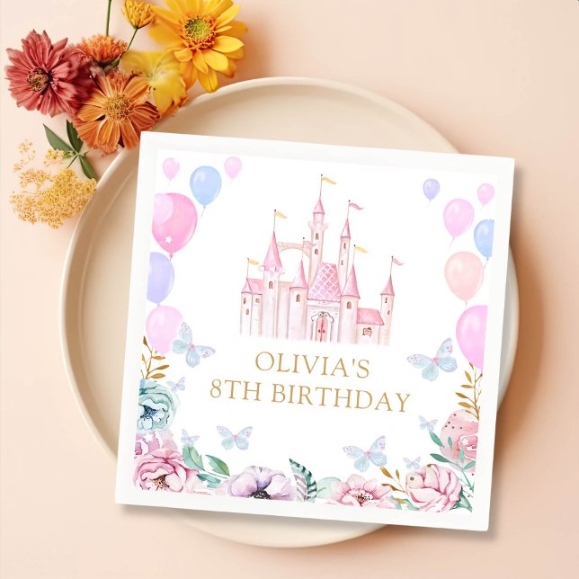 Serviette En Papier Pink Princess Castle Girl Anniversaire (Créateur téléchargé)
