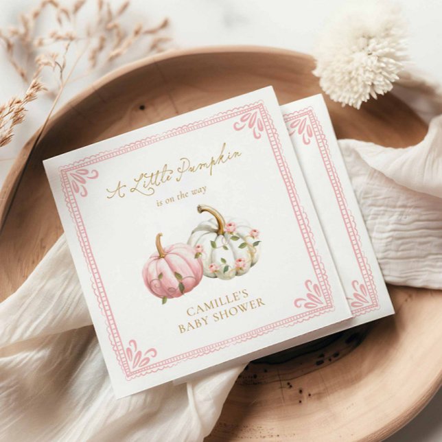 Serviette En Papier Pink Pumpkin Baby Shower Paper Napkin (A Little Pumpkin Girl Baby Shower Paper Napkins)