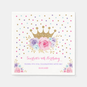 Serviette En Papier Pink Purple Crown Princess Royal Anniversaire