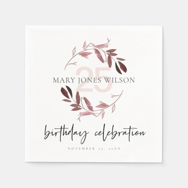 SERVIETTE EN PAPIER PINK PURPLE FOLIAGE WREATH TOUT ÂGE 25E ANNIVERSAI (Devant)