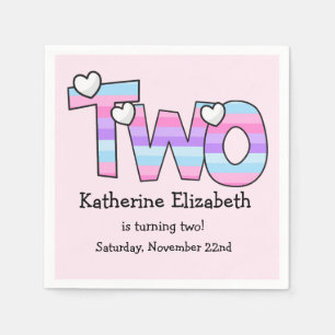 Serviette En Papier Pink Purple Ombre Stripes Coeurs Deuxième Annivers