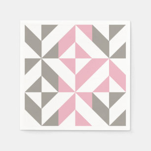 Serviette En Papier Pink Raspberry and Silver Geometric ZigZag