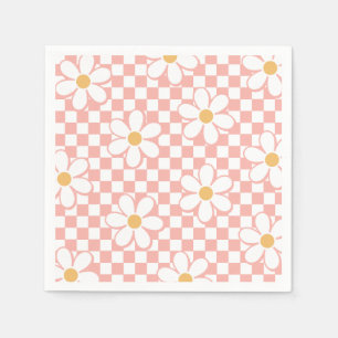 Serviette En Papier Pink Retro Checker Daisy anniversaire
