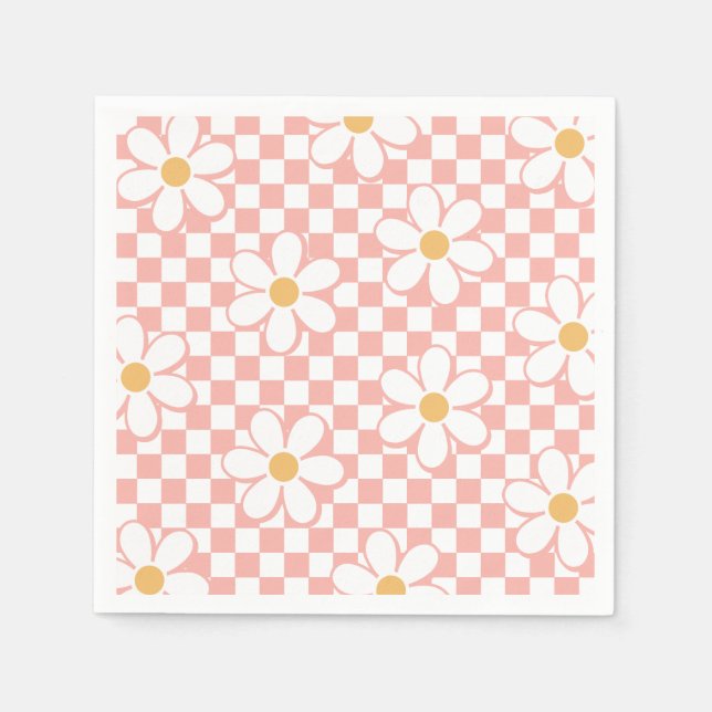 Serviette En Papier Pink Retro Checker Daisy anniversaire (Devant)