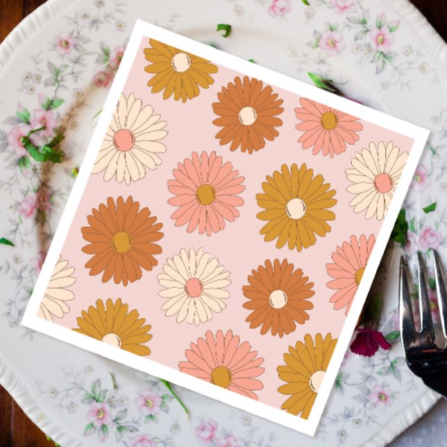 Serviette En Papier Pink Retro Floral 2e anniversaire (Créateur téléchargé)