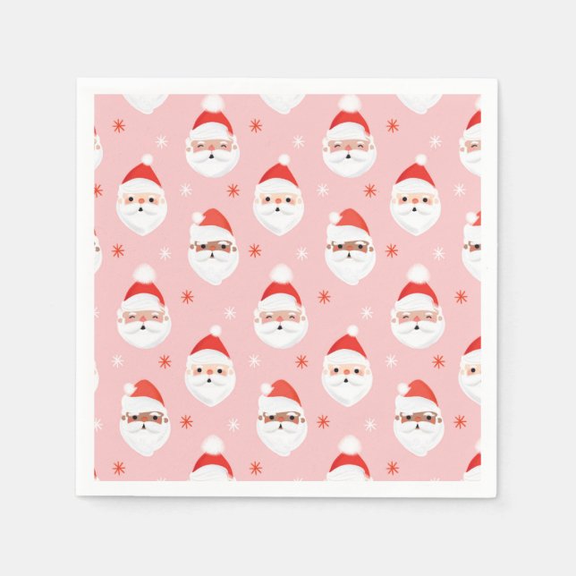 Serviette En Papier Pink Retro Santa Clause Wrapper Papier (Devant)