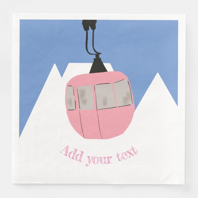 Serviette En Papier Pink Retro Ski Ascenseur Ski Snow Mountain (Devant)