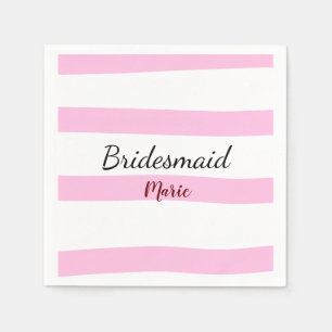 Serviette En Papier Pink rétro stripesajouter votre nom bridesmaid per