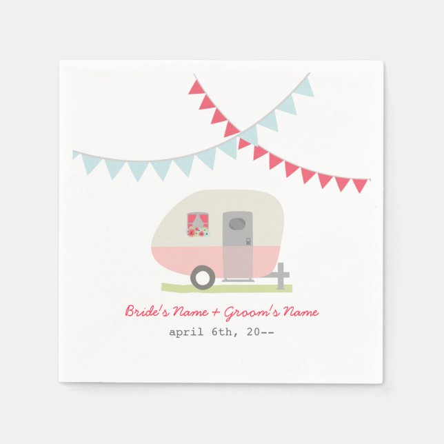 Serviette En Papier Pink Retro Trailer Mariage Napkins (Devant)