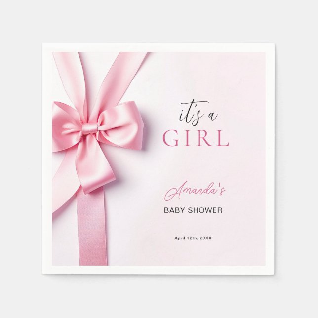 Serviette En Papier Pink Ribbon Bow Baby Shower It's a Girl (Devant)