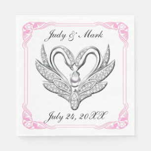 Serviette En Papier Pink Ribbon Silver Swans Papier serviettes