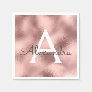 Serviette En Papier Pink Rose Gold Foil & Étincelle Monogram Anniversa