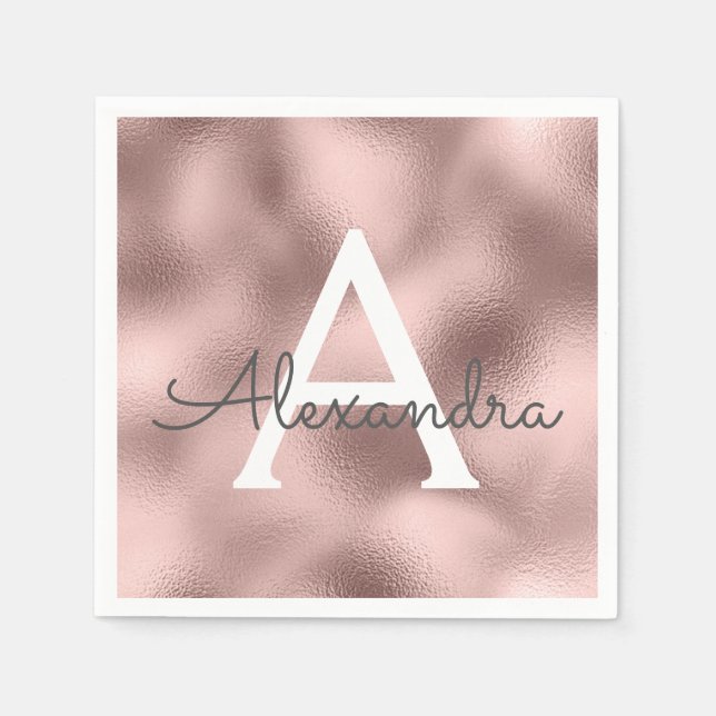 Serviette En Papier Pink Rose Gold Foil & Étincelle Monogram Anniversa (Devant)