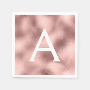 Serviette En Papier Pink Rose Gold Foil & Sparkor Monogramme Anniversa