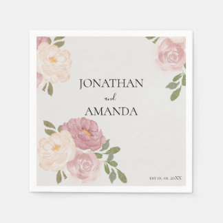 Serviette En Papier Pink Rose Wedding Cocktail