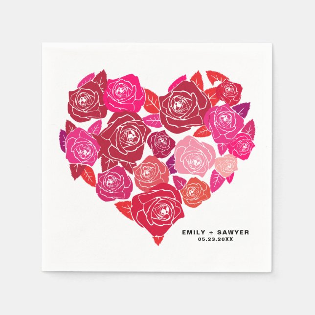 Serviette En Papier Pink Roses Heart Cluster Mariage personnalisé (Devant)