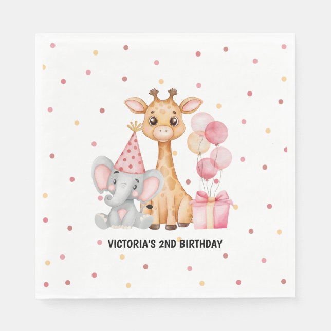 Serviette En Papier Pink Safari Jungle Animal Anniversaire (Devant)