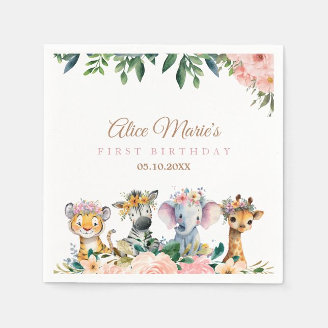 Serviette En Papier Pink Safari Theme Birthday Party (Devant)