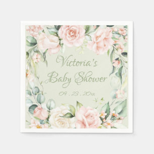 Serviette En Papier Pink Sage Green Floral Baby shower personnalisé
