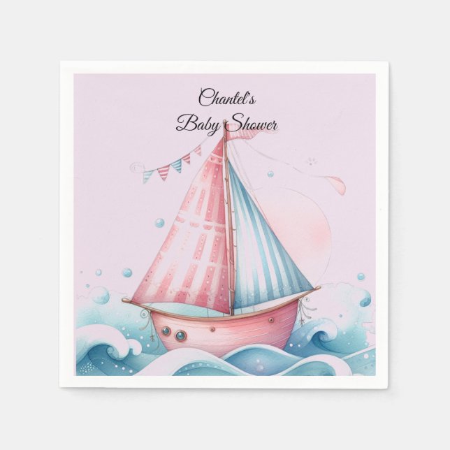 Serviette En Papier Pink Sailboat Baby shower Nautique Papier Napkins (Devant)