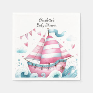 Serviette En Papier Pink Sailboat Baby shower Nautique Papier Napkins
