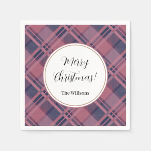 Serviette En Papier Pink Scottish Lady Tartan Motif Joyeux Noël