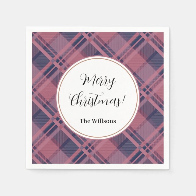 Serviette En Papier Pink Scottish Lady Tartan Motif Joyeux Noël (Devant)