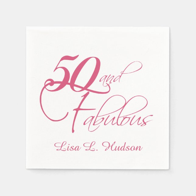 Serviette En Papier Pink Script 50th et Fabulous! Anniversaire (Devant)