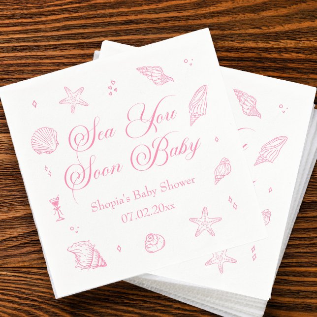 Serviette En Papier Pink Sea You Soon Coastal Baby Shower  (Créateur téléchargé)