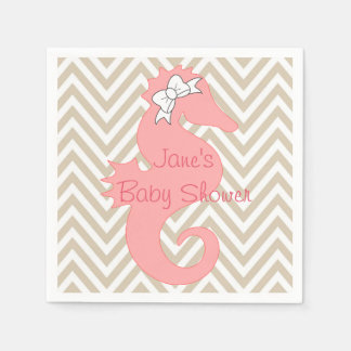 Serviette En Papier Pink Seahorse Beach Baby shower à thème serviettes