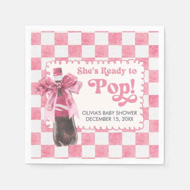 Serviette En Papier Pink She's Ready to Pop Baby Shower (Devant)