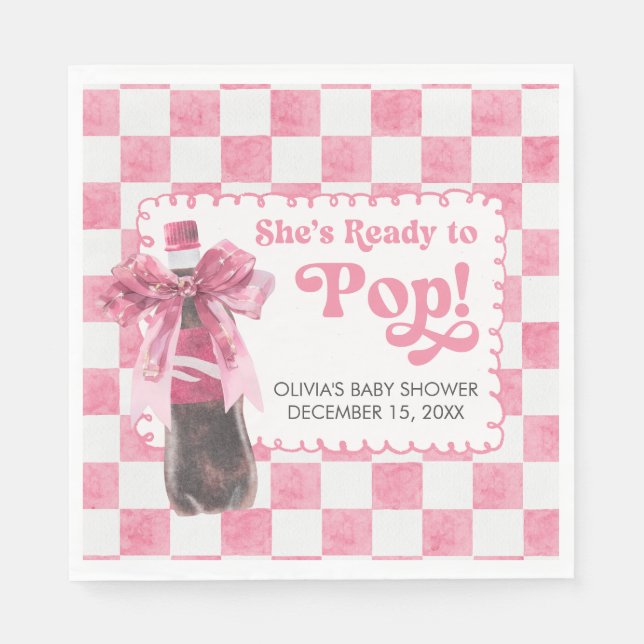 Serviette En Papier Pink She's Ready to Pop Baby Shower (Devant)