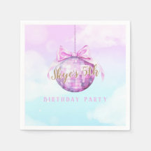 Pink Sky Discoball Girl Anniversaire Invitation