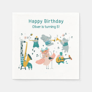 Serviette En Papier Pink Songbird avec Animal Band Anniversaire