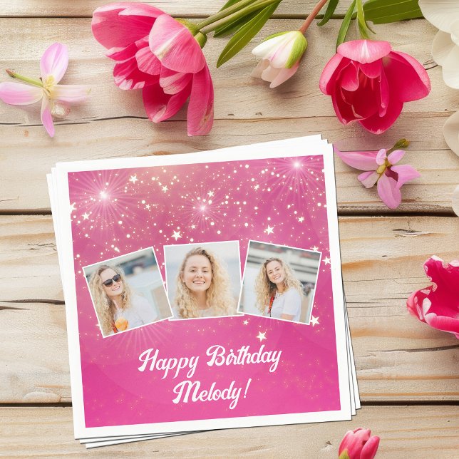 Serviette En Papier Pink Sparkle Photo Collage Filles Anniversaire (Créateur téléchargé)